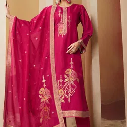 Stylee LIFESTYLE Embellished Pure Silk Unstitched Dress Material-image-12