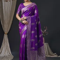 Anouk Ethnic Motifs Zari Silk Blend Banarasi PurpleSaree-image-74