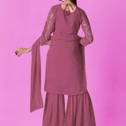 PARROT CREATION Geometric Embroidered Georgette Straight Kurta With Sharara And Dupatta image 4