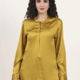 AMSWAN Women Mandarin Collar Satin Shirt Style Top-image-88