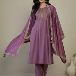 Anouk Embroidered Regular Thread Work Straight Kurta with Trousers & Dupatta-picture-0