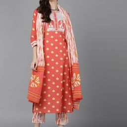 KALINI Women Bandhani Embroidered Regular Sequinned Pure Cotton Kurta with Trousers & With Dupatta-image-4