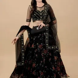 F Plus Fashion Girls Black Net Semi-Stitched Lehenga Choli-picture-35