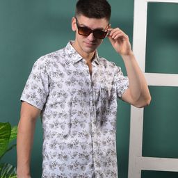 COBB Men Slim Fit Floral Printed Spread Collar Cotton Casual Shirt-image-22