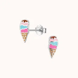 HighSpark 925 Sterling Silver Three layers Ice Cream Cone Studs Earrings-image-64