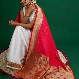 TEEJH Ethnic Motifs Woven Design Zari Silk Dupatta-56