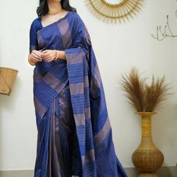 CaniBani Blue Silk Blend Banarasi Sarees-image-68