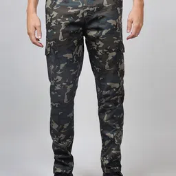 HAUWER Men Camouflage Printed Cotton Relaxed Fit Cargos Trousers-picture-15