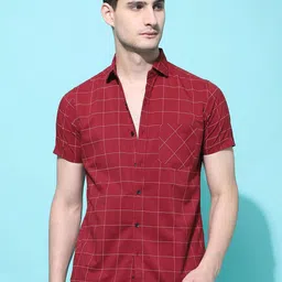 Voroxy Men New Spread Collar Tartan Checked Cotton Casual Shirt-image-84