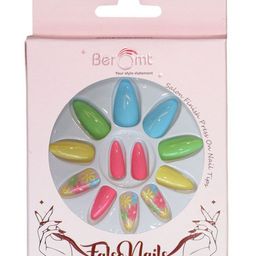 BEROMT Set Of 16 Jelly Stick On Printed Nail With Filer-Cuticle Stick-Swab & Glue-BFN794CN-20