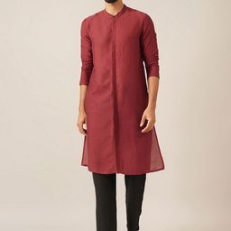 JAYPORE Band Collar Linen Straight Kurta-image-46