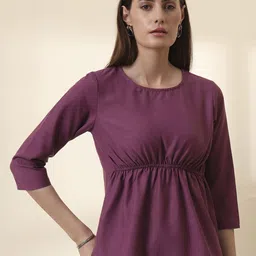 all about you Women Solid Purple Round Neck Peplum Top-image-92