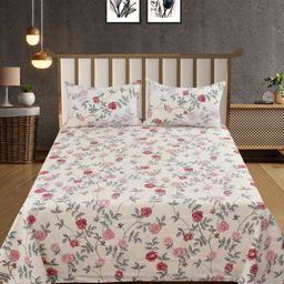 BELVOSTUM White & Red Floral 250 TC King Bedsheet with 2 Pillow Covers-image-34