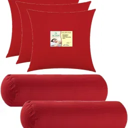 Combo Set Of 3 Cushion And 2 Microfibre Solid Bolster Pack of 5-image-127