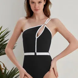 VAGHBHATT One Shoulder Cut out Asymmetric Backless Bodysuit Swimwear-image-85