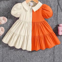 VAVA Creation Girls Colourblocked Peter Pan Collar Organic Cotton Fit & Flare Midi Dress-picture-47