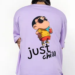 BDSQUARE Just Chill Shin Chan Printed Round Neck Pure Cotton Oversized T-shirt-image-27
