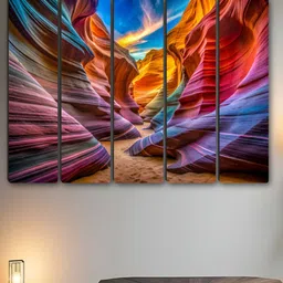 Aura Red & Blue 5 Piece Synthetic Wood Abstract Wall Paintings-image-40