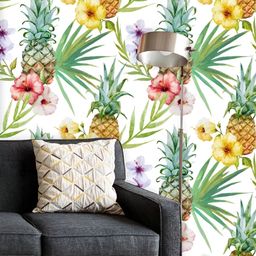 ArtzFolio Printed UV-Resistant Anti-Bacterial PineapplesHibiscus Peel & Stick Wallpaper-image-18