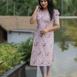 BINDUDI Floral Printed Square Neck Chanderi Cotton Straight Kurta-41