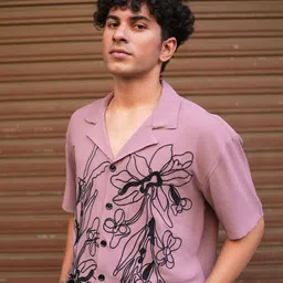 Big Bunny Men Custom Cuban Collar Floral Printed Satin Oversized Casual Shirts-picture-0