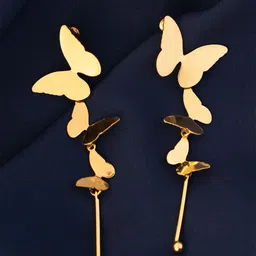 VOGUE PANASH Stainless Steel 18K Gold Plated Butterfly Shaped Drop Earrings-34