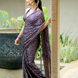 MIRCHI FASHION Women Purple Leheriya Poly Chiffon Saree With Blouse Piece-picture-15
