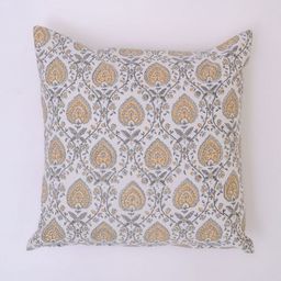 Block N Style White & Beige Ethnic Motifs Printed SquareCotton Cushion Cover-image-94