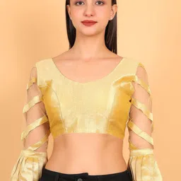 Trendzmy Shimmer Net Sleeves With Slit Design & Flared Cuffs Saree Blouse-image-84