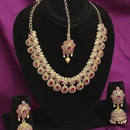 VATSALYA creation Alloy Silver Pink Jewellery Set-6