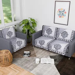 Kuber Industries Black & White 6 Pieces Printed Cotton 3-Seater Sofa Covers With Arms-9