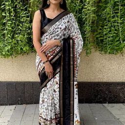Panzora Kalamkari Printed Saree With Unstitched Blouse Piece-picture-44