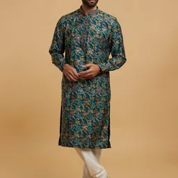Twamev Men Ethnic Motifs Printed Regular Thread Work Kurta with Churidar-6