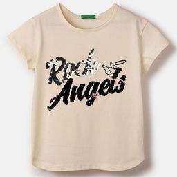 United Colors of Benetton Girls Typography Printed Pure Cotton Regular Fit T-shirt-picture-4