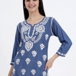 The Chikan Label Ethnic Motifs Embroidered Chikankari Handloom Chikankari Kurti-image-91
