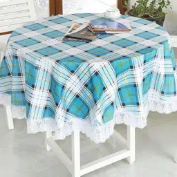 Homerz Blue Striped Waterproof Plastic Round 6-Seater Table Cover-17