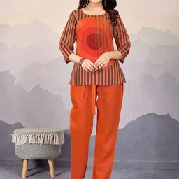 MOJILAA Striped Round Neck Tunic With Trousers-picture-3