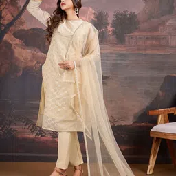 House of Pataudi Ethnic Motif Woven Design Sequinned Jacquard Kurta & Trouser With Dupatta image 3