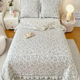 JC HOME White & Black Floral Printed Double King Bedsheet & 2 Pillow Covers-2 m x 2.3 m-image-16