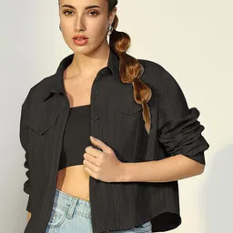 SHOWOFF Women Spread Collar Solid Cotton Casual Windcheater Tailored Jacket-53