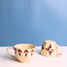 WEAVING HOMES White & Red Printed Ceramic Glossy Cups Set of Cups and Mugs-9