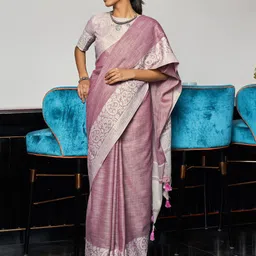 SANGAM PRINTS Zari Tussar Saree with Blouse Piece-picture-35