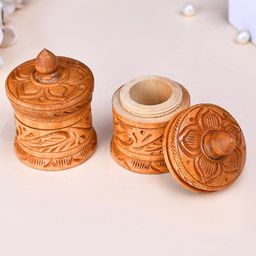 CRAFTAM 2Pcs Brown Handcraft Wooden Sindoor Box-image-90
