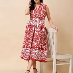 RANGRIWAZ Women Ethnic Motifs Tie-Ups A-Line Midi Dress-image-26