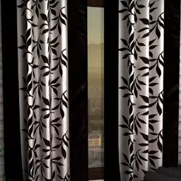 BELLA TRUE 213 cm (7 ft) Polyester Semi Transparent Door Curtain (Pack Of 2) (Floral, Black)-image-85