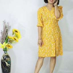GEETUES Floral Print Crepe Fit & Flare Dress-image-83