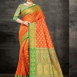 AKSH FASHION Orange Silk Blend Sarees-picture-23