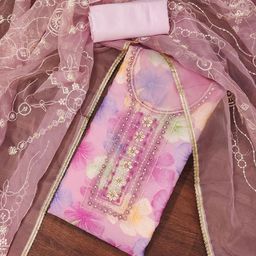 SAINOOR Floral Printed Organza Semi-Stitched Dress Material-image-119