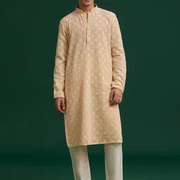 KALKI Fashion Men Embroidered Regular Kurta with Trousers-picture-2