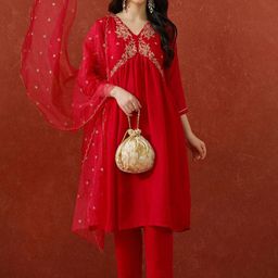 QSH Women Embroidered Regular Kurta with Trousers & Dupatta-image-41